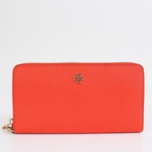 Tory Burch Emerson Wristlet Zip Continental Wallet Saffiano Leather Bright Samba